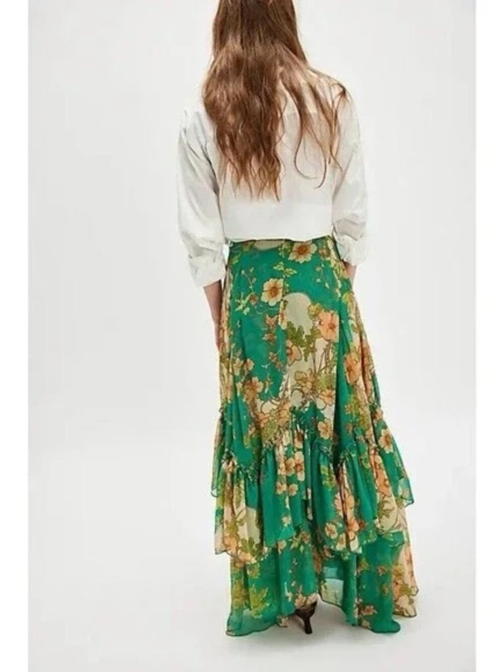 Free People Palermo Villa Chiffon Floral Maxi Skirt Emerald Combo - Picture 2 of 5